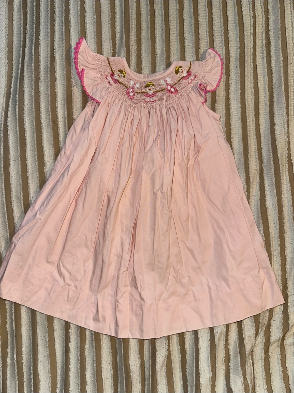 Pink Smocked Flutter-Sleeve Kids Dress